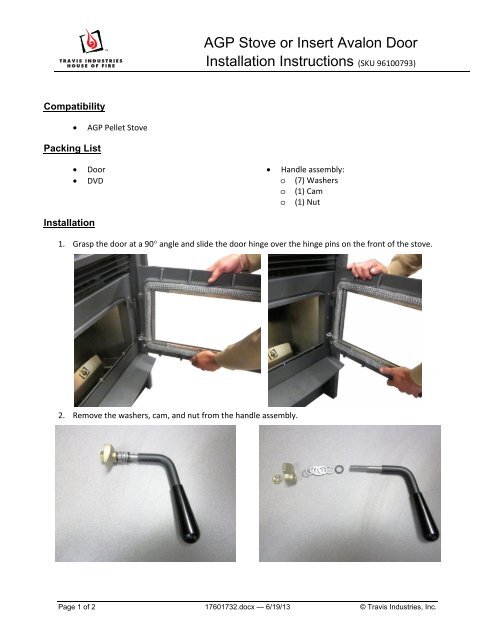 AGP Pellet Stove Avalon Door Instructions