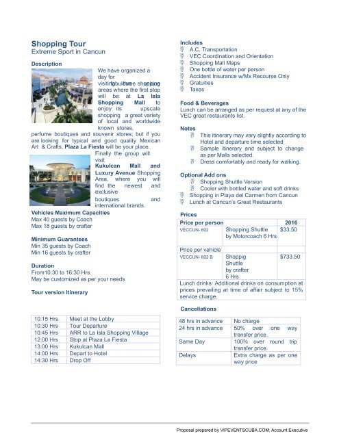 CANCUN OPTIONAL EXCURSIONS 2016  | Prices are indicative and may slightly vary at the time of booking | 