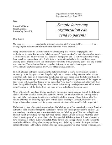 Letter To Parents From School Principal or Community Leader