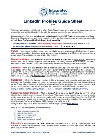 LinkedIn Profiles Guide Sheet - Telecom Association Home Page