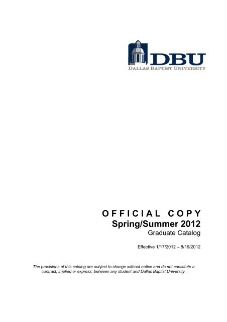Spring/Summer 2012 - Dallas Baptist University