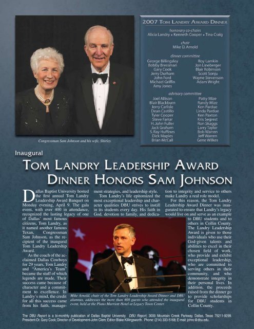 Tom Landry Leadership Award Dinner Honors Sam Johnson