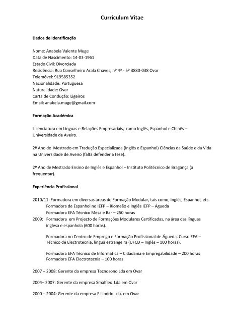 Curriculum Vitae - Menopausa