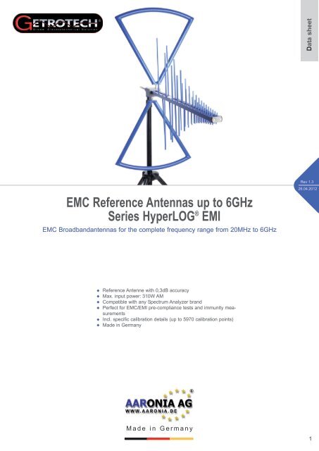 EMC Reference Antennas up to 6GHz Series HyperLOG ... - Getrotech