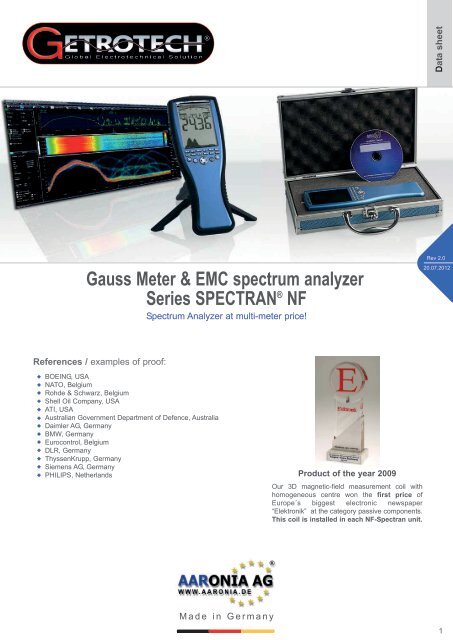 Gauss Meter &amp; EMC spectrum analyzer Series ... - Getrotech