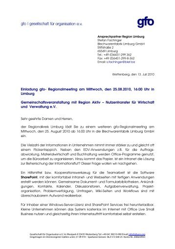 Einladung gfo - Blechwarenfabrik Limburg Gmbh