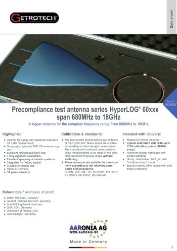 Precompliance test antenna series HyperLOG® 60xxx ... - Getrotech