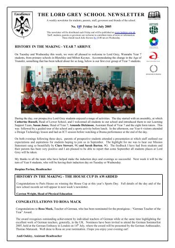 THE LORD GREY SCHOOL NEWSLETTER
