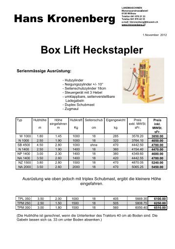 Preisliste (Druckversion) - Hans Kronenberg