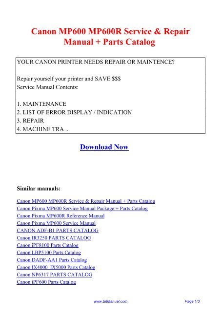 Canon MP600 MP600R Service &amp; Repair Manual + ... - Bit Manual