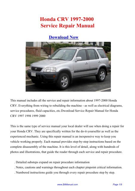 Honda CRV 1997-2000 Repair Manual - Bit Manual