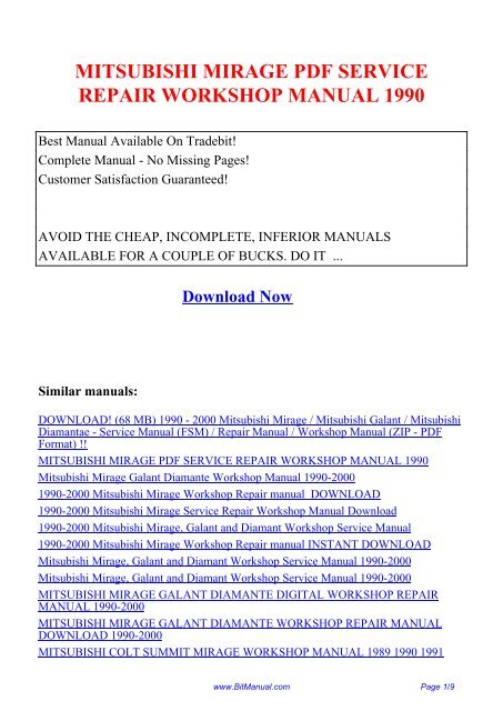 MITSUBISHI MIRAGE PDF SERVICE REPAIR ... - Bit Manual