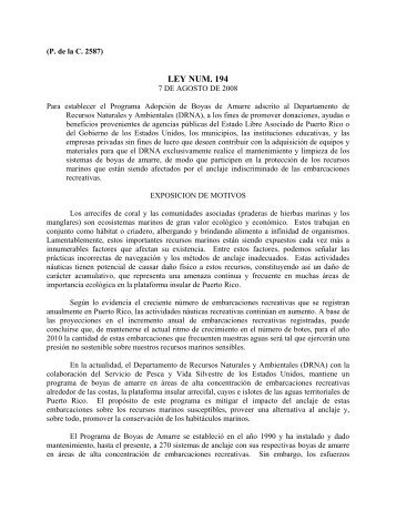 LEY NUM. 194 - Puerto DRNA "Navega por el ambiente" - Gobierno