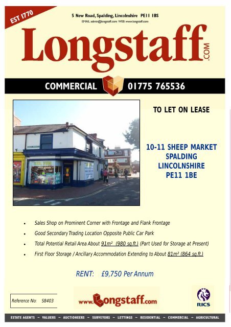 to let on lease 10-11 sheep market spalding lincolnshire ... - Longstaff