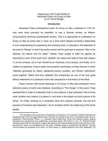 Alexander Pope An Essay On Criticism Part I The Terry Grubham Happiness In The Fourth Epistle Of Alexander Popes An Essay On Man