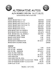 ALFA ROMEO 145 146 PARTS LIST AUG 2010