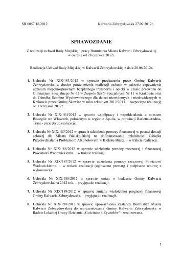Sprawozdanie z realizacji uchwał Rady Miejskiej i pracy Burmistrza ...