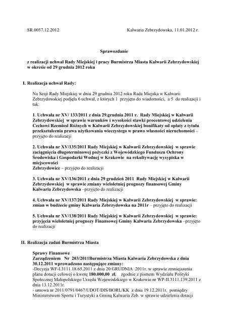 Sprawozdanie z realizacji uchwał Rady Miejskiej i pracy Burmistrza ...