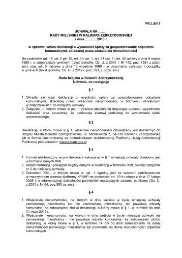 Projekt uchwały w sprawie wzoru deklaracji o wysokości opłaty za ...