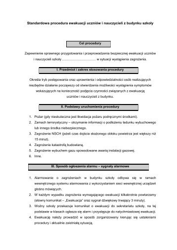 Standardowa procedura ewakuacji uczniów i nauczycieli z budynku ...
