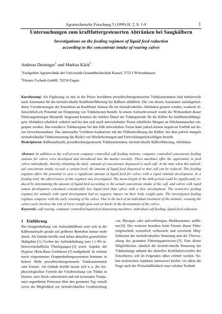 Untersuchungen zum kraftfuttergesteuerten Abtränken bei - BFL