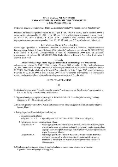 U C H W A Ł A NR XV/159/2008 RADY MIEJSKIEJ W KALWARII ...