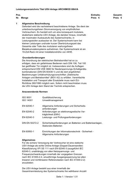 Leistungsverzeichnis Archimod 60kVA V1-01 - Meta System ...