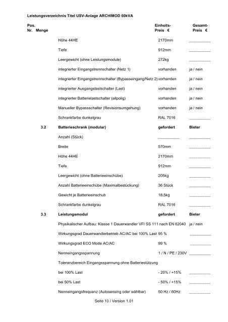 Leistungsverzeichnis Archimod 60kVA V1-01 - Meta System ...