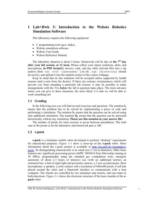 1 Lab Hwk 3 Introduction To The Webots Robotics Simulation Epfl