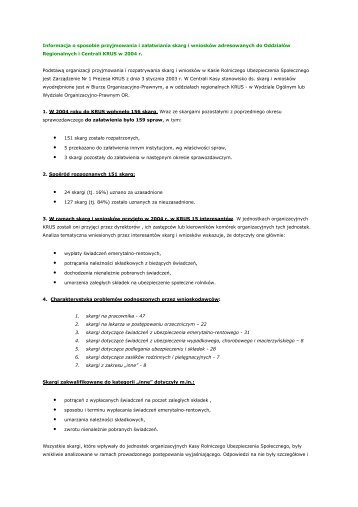 Skargi i wnioski kierowane do jednostek organizacyjnych KRUS w ...