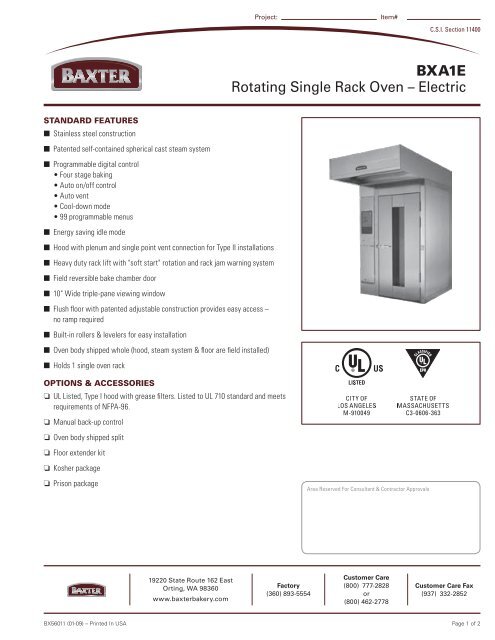 BXA1E Rotating Single Rack Oven â Electric - EPI Kitchen