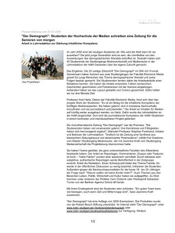 "Der Demograph": Studenten der Hochschule der Medien schreiben ...