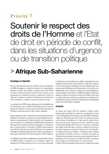 RAPPORT ANNUEL 2010 - FIDH