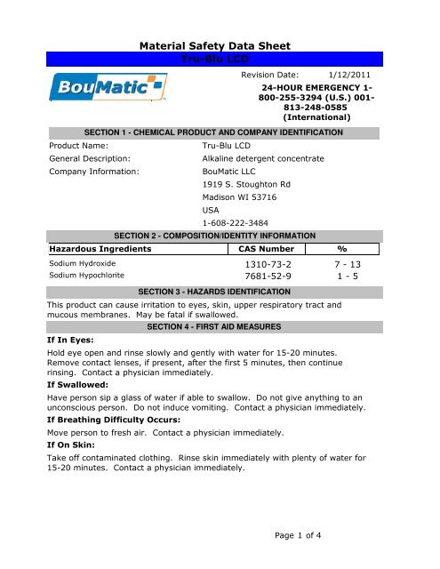 Material Safety Data Sheet Tru-Blu LCD - BouMatic