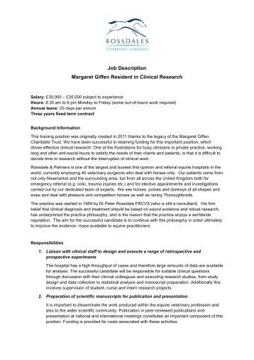 Job Description Margaret Giffen Resident in Clinical Research