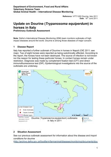 Update on Dourine (Trypanosoma equiperdum) in horses in Italy