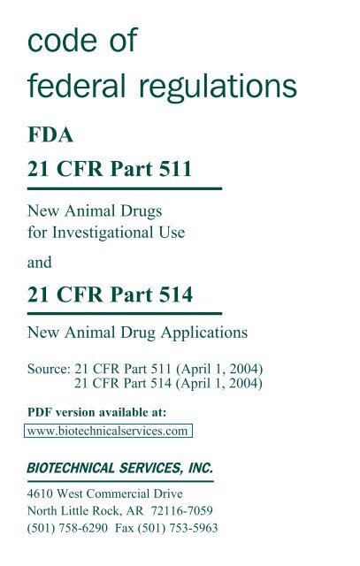 code of federal regulations &gt; FDA 21 CFR Part 511 &amp; 21 CFR Part ...