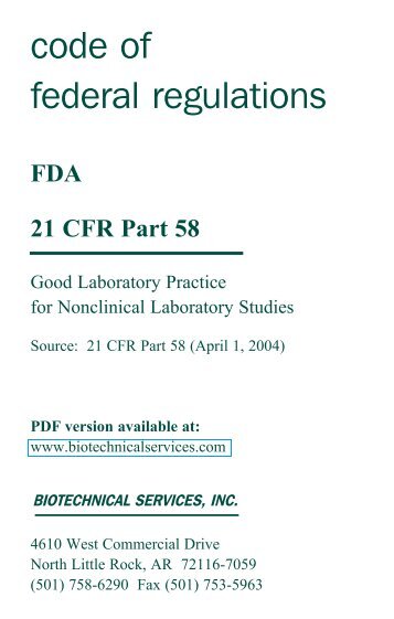 Code of Federal Regulations - Biotechnical Services, Inc