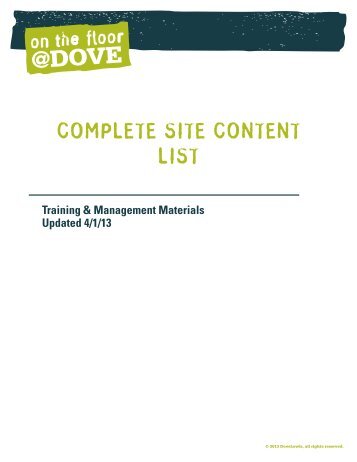 Site Content List - On the Floor @Dove