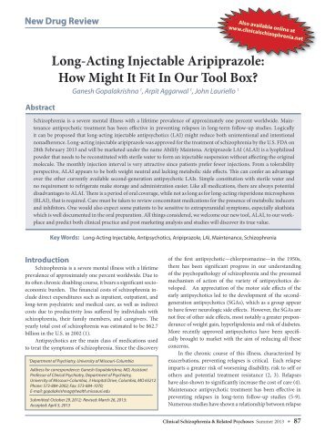 Long-Acting Injectable Aripiprazole - Clinical Schizophrenia ...