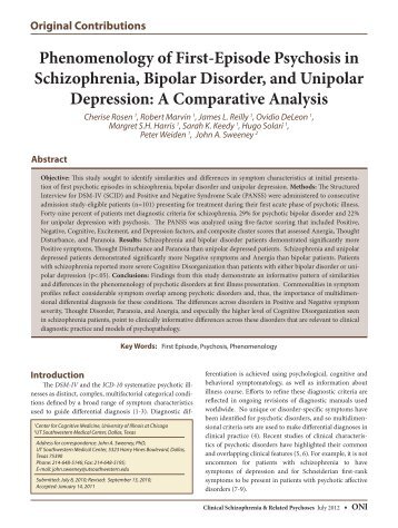 Phenomenology of First-Episode Psychosis in Schizophrenia ...