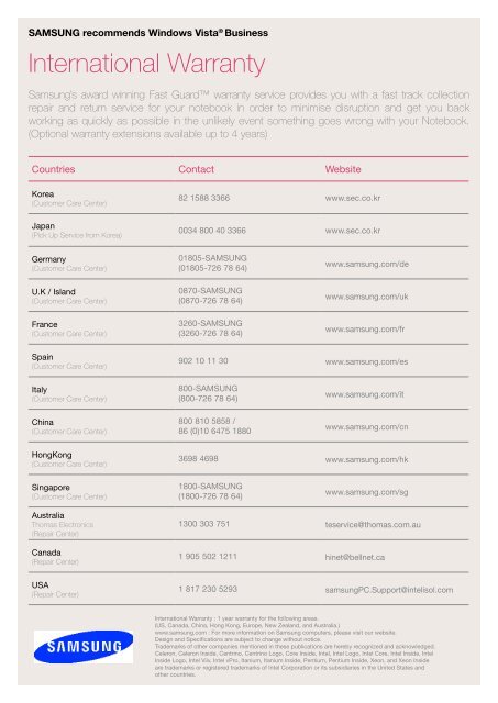 International Warranty - Samsung Notebook