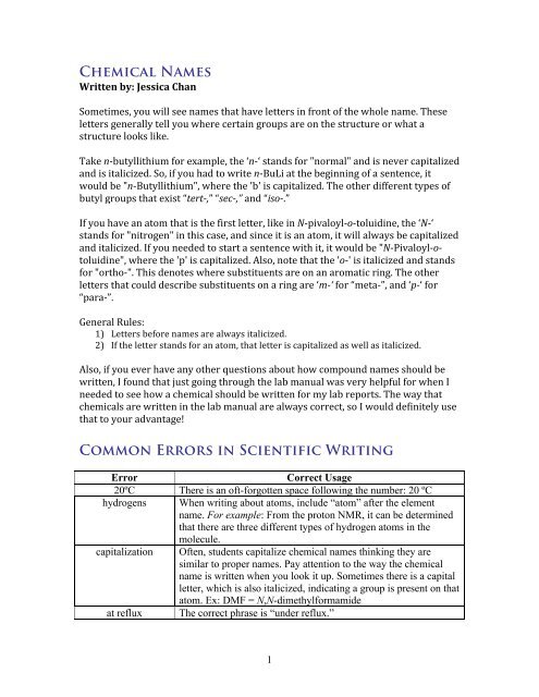 Chemical Names Common Errors in Scientific Writing