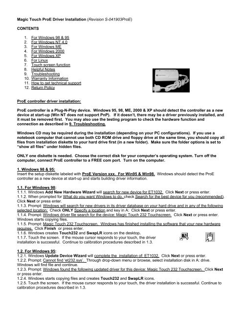 Magic Touch Proe Driver Installation Revision S proe Magic Touch Proe Driver Installation Revision S proe