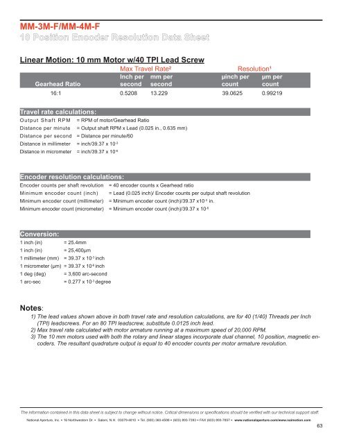 MM-3M-F/MM-4M-F 10 Position Encoder Resolution Data Sheet