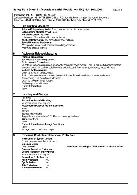 Safety Data Sheet in Accordance with Regulation - PSS Interservice ...