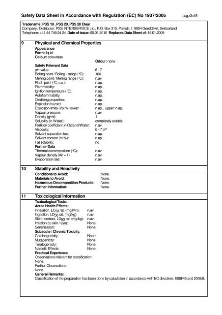 Safety Data Sheet in Accordance with Regulation - PSS Interservice ...