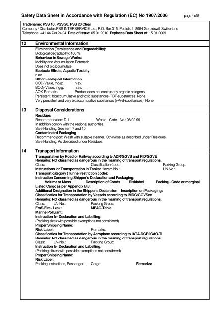 Safety Data Sheet in Accordance with Regulation - PSS Interservice ...