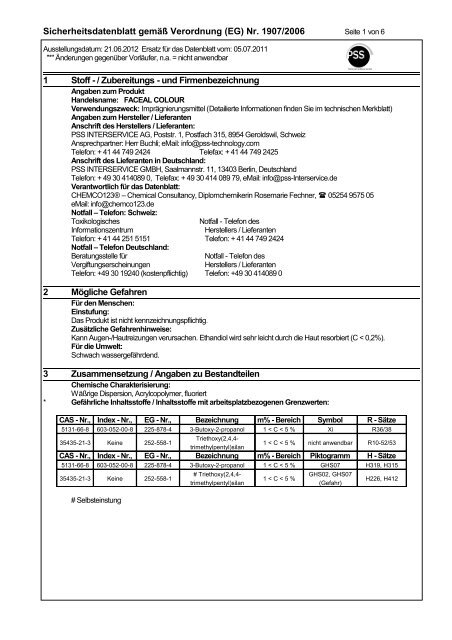 Sicherheitsdatenblatt Faceal Colour - pss-interservice.ch