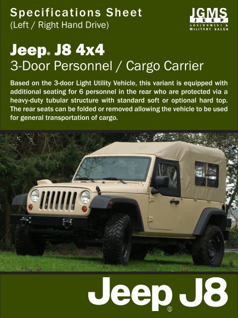 J8 Spec Sheet - Personnel Cargo Carrier - Jeep J8